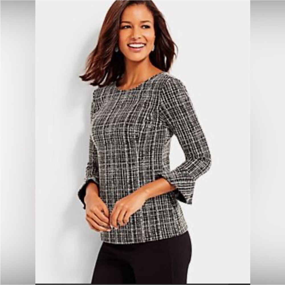 Talbots Jacquard Flounce Sleeve Top